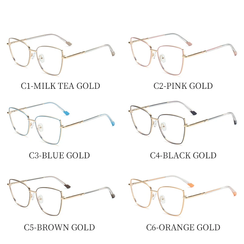 new women girls optical specs 2025 orange beige gold cat eye metal montures de lunettes anti uv400 blu light blocking glasses