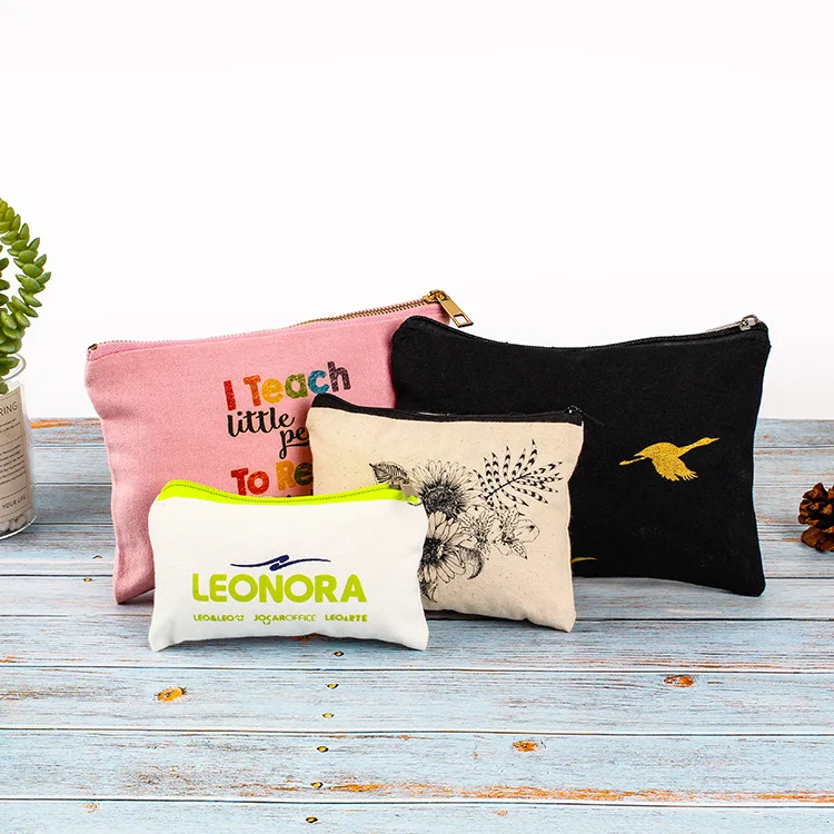 custom gold printing canvas makeup bag with zipper