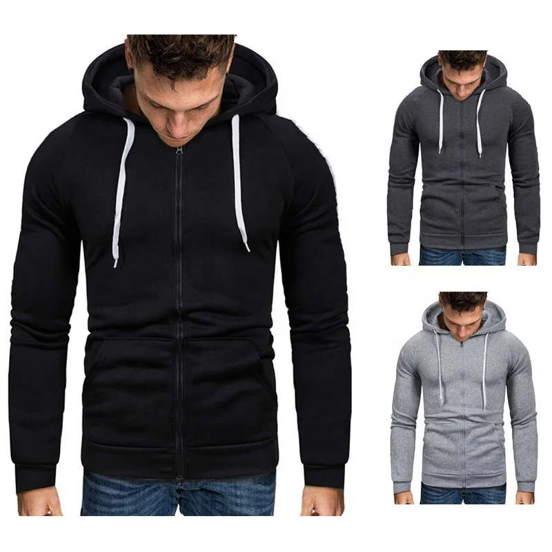 
KX-YW002 Ready to ship long sleeve blank plain 2021 hoodies with pockets men fitted custom casual full zip up hoodie 