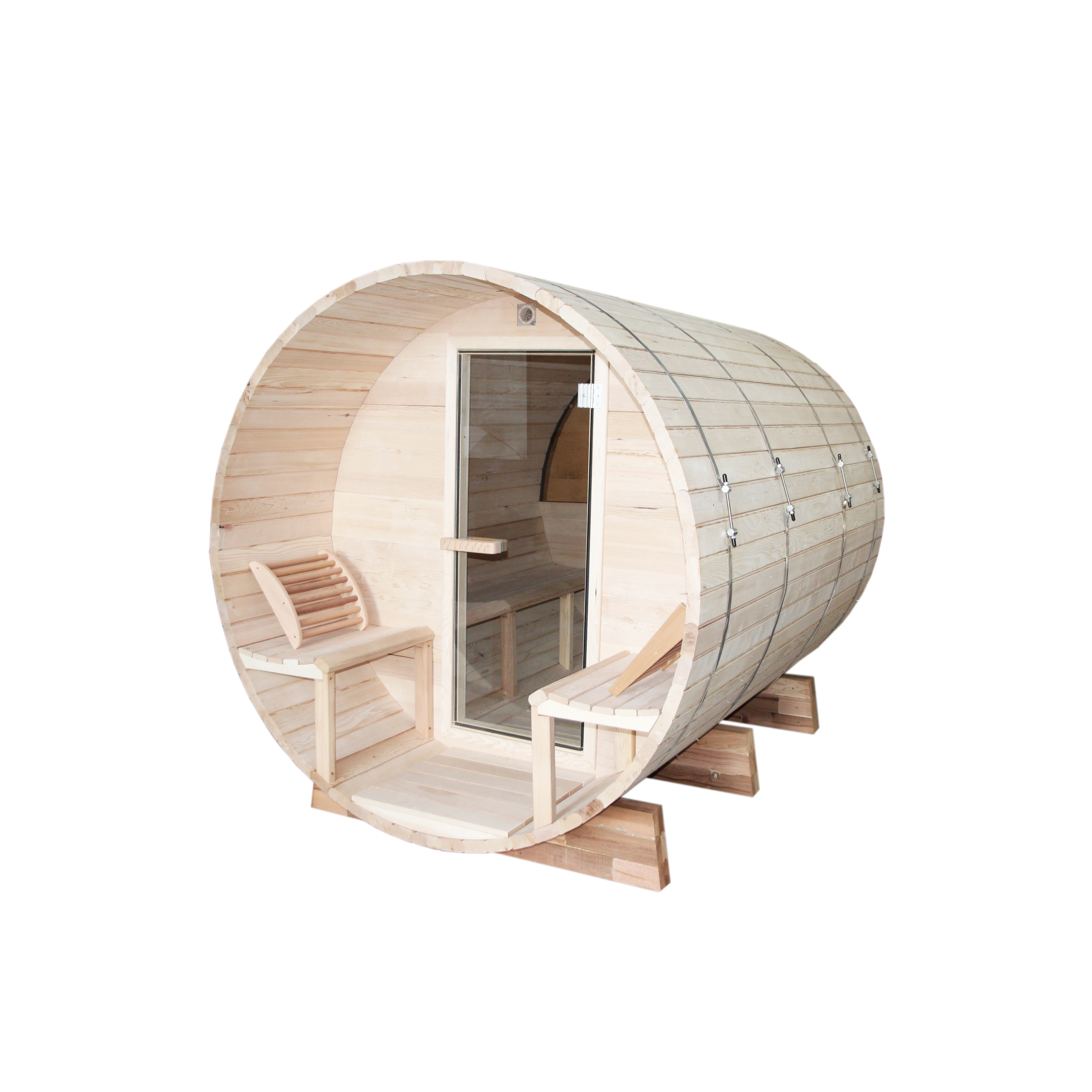 New Arrivals Outdoor Barrel Sauna 4-6 Persons Outdoor Sauna Room With Half Glass Wall