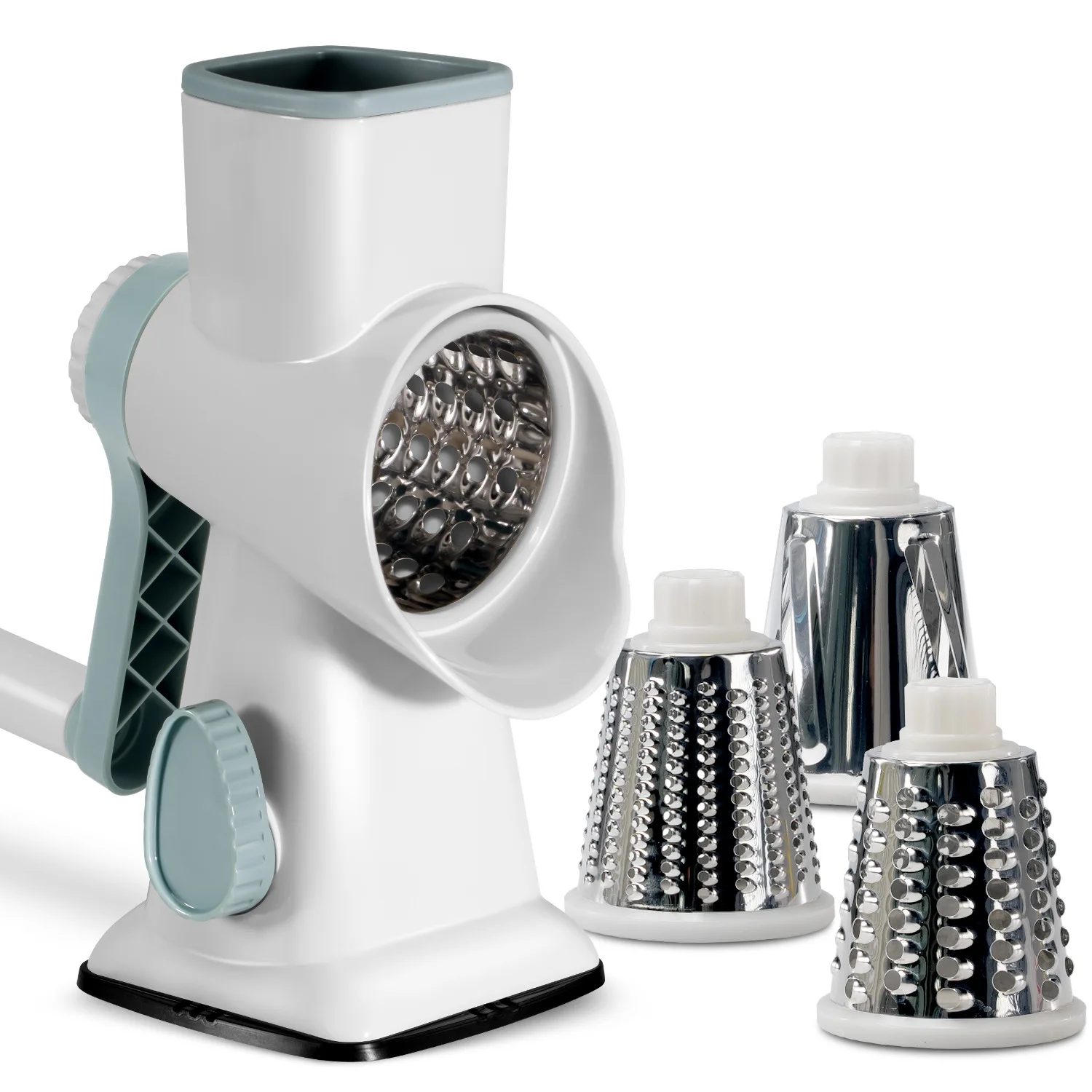 Dropshipping Shopify Rotary Cheese Grater with Handle Vegetable Cheese Shredder Slicer Grater for Kitchen 3 Changeable Blades