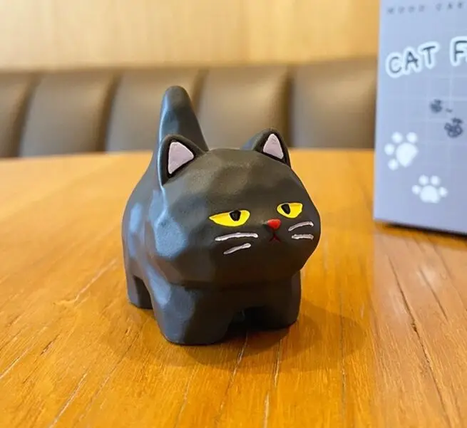 Wood carving standing kitten resin doll ornament cute home desktop decoration