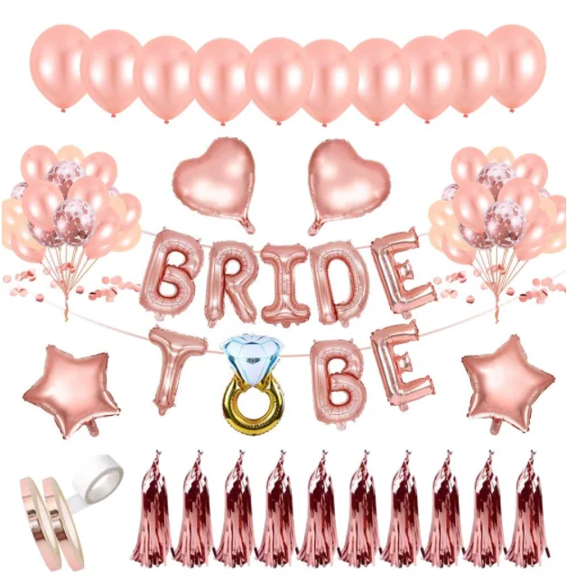 Rose Gold Heart Bride to Be letter Helium Balloons set fringe tassels for Bridal Shower Game Bachelorette Party supplies Decor