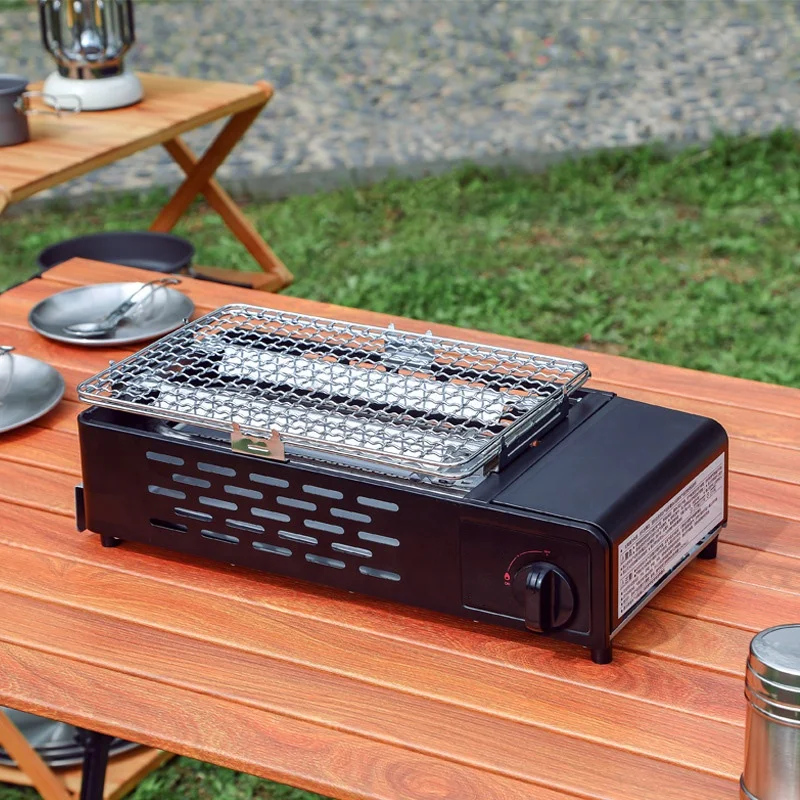 Outdoor Portable Cassette Stove Gas Barbecue Meat Stove Household Smokeless Gas Picnic Stove Grill