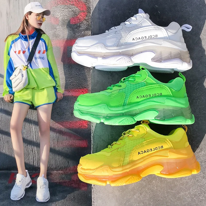 
Новинка, женская спортивная обувь, сетчатая дышащая повседневная громоздкая обувь на платформе с кристаллами 