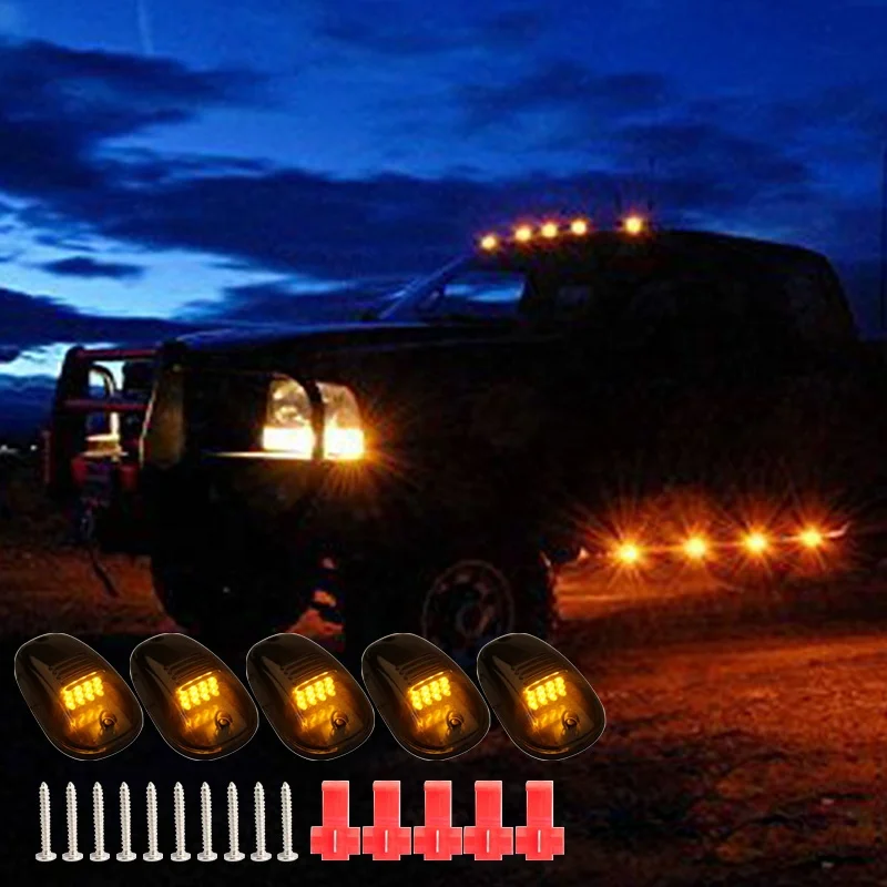 For Ford F150 Assembly Black Smoke Lens Marker Running Lamps Compatible Pickup Trucks Amber LED Cab Roof Top Clearance Light