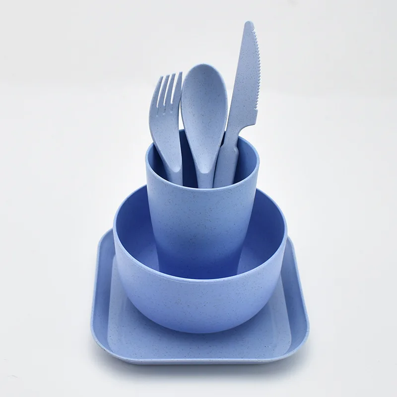 Eco Friendly Biodegradable Bamboo Fiber color adult Set Plates Dinnerware Sets