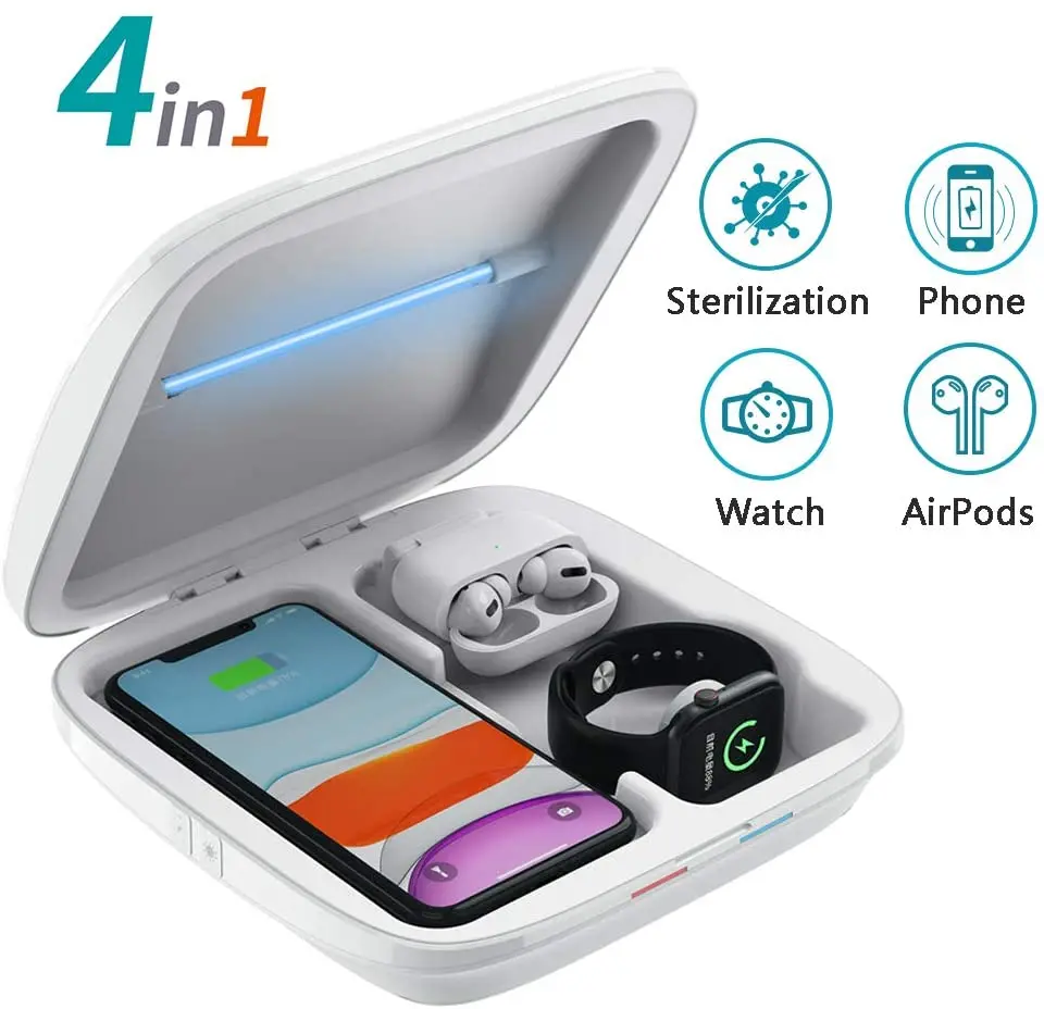 4 in 1 Multifunctional Wireless Charging customized Portable UV Sterilization Box Case UVC light Sterilizer Phone Cleaner