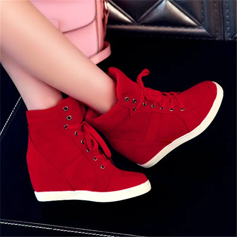 autumn Women Boots Faux Suede Leather Wedge Platform Boots Hidden Heel Shoes High Top Sneaker Casual Shoes for Woman Ankle Boot