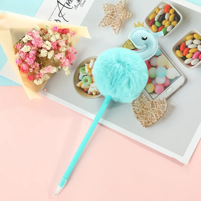 Cute feather pompom fluffy ball point pen bird ball pen for kids