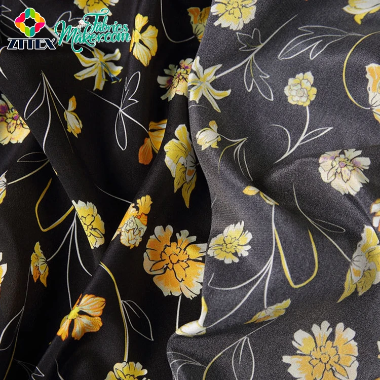 ZTTEX manufacture floral print golden yellow silk chiffon fabric for tie