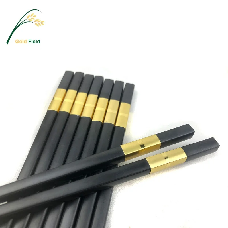 Hot-sale Black with Golden Banner Alloy  Chopsticks Washer Safe commercial use  PPS Fiberglass chopsticks 26CM