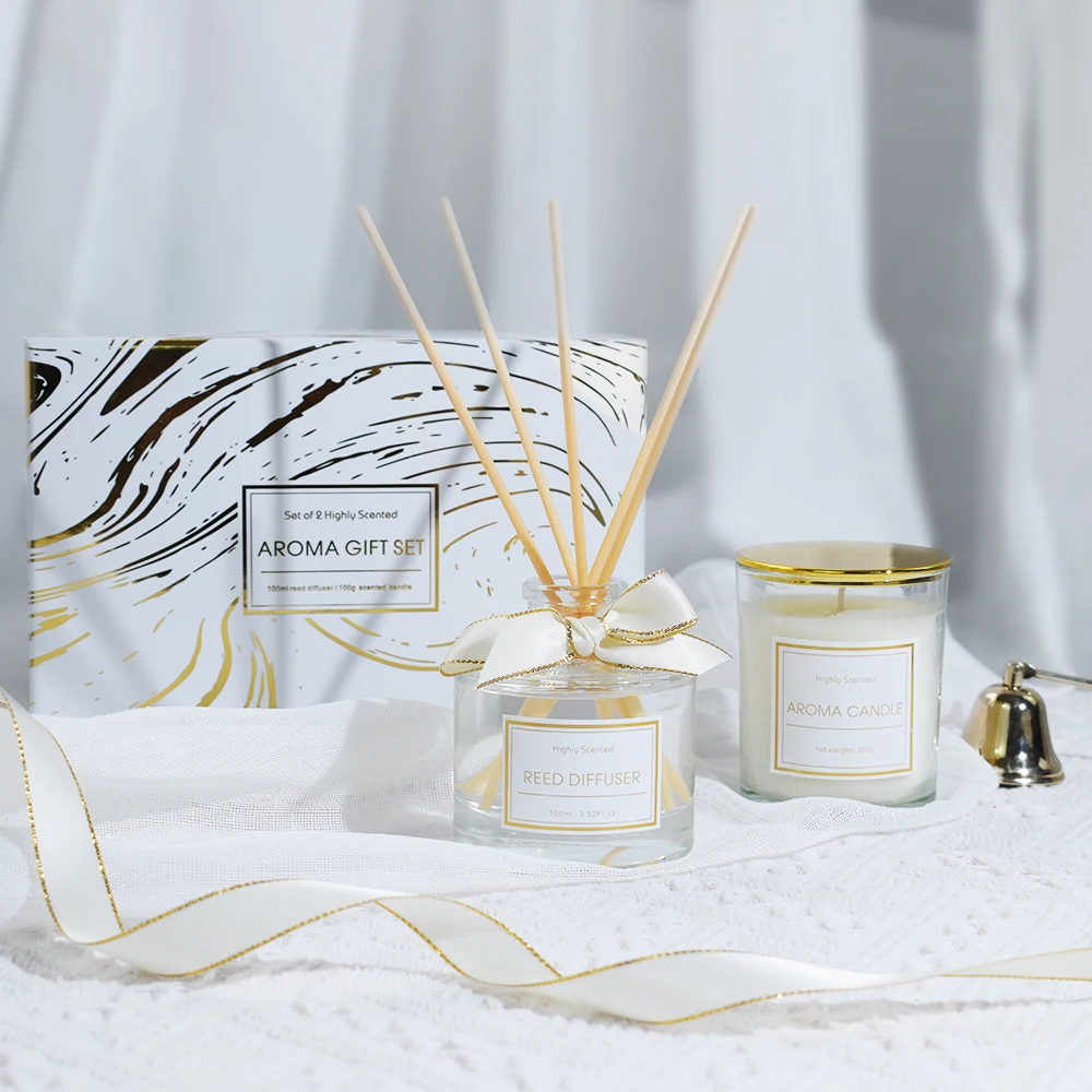 NEWIND Hotsale 100ml Reed Diffuser and 100g Scented Candls Aromatherapy Gift Set Box