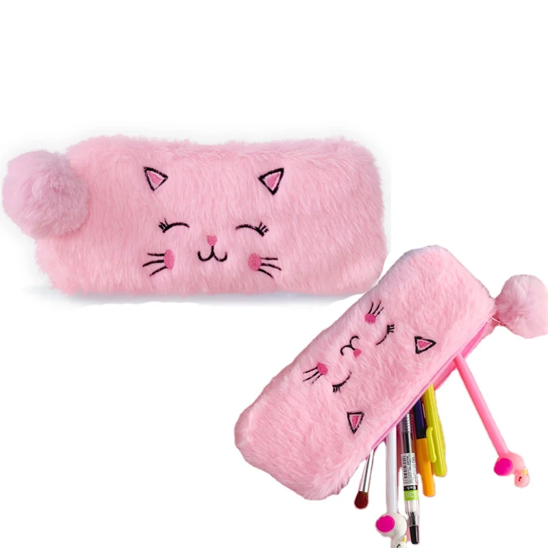Korean stationery products online cartoon animal shaped cute kids pencil case bag school kids plush pen bag for girls