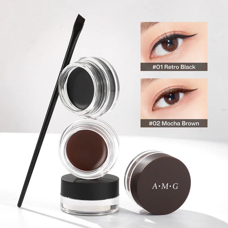 Factory A.M.G High Quality Eye Makeup Eye Brow With Flat Brush High Pigment Waterproof Long Lasting Eyebrow Eyeliner Cream