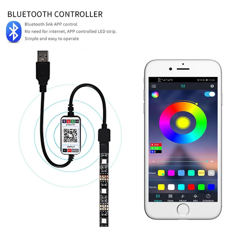 Освещение роскошное офисное DC 5 в 30 светодиодов на метр управление музыкой RGB 5050 изменение цвета Светодиодная лента лампа с