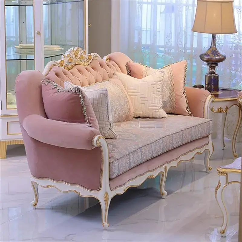 pink fabric Antique Sofa Manufacturers European Style Classic Fabric Dubai Wholesaler Couch Living Room Sofa