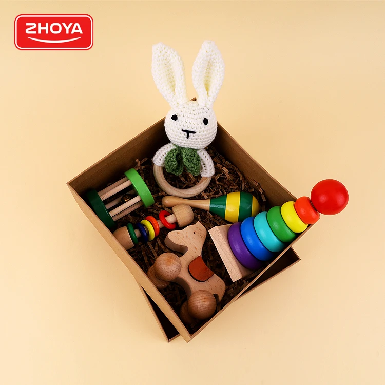 Novelty baby crochet rattle toys set wooden teether rattle baby bed bell rattle soothing toy baby gift toy set