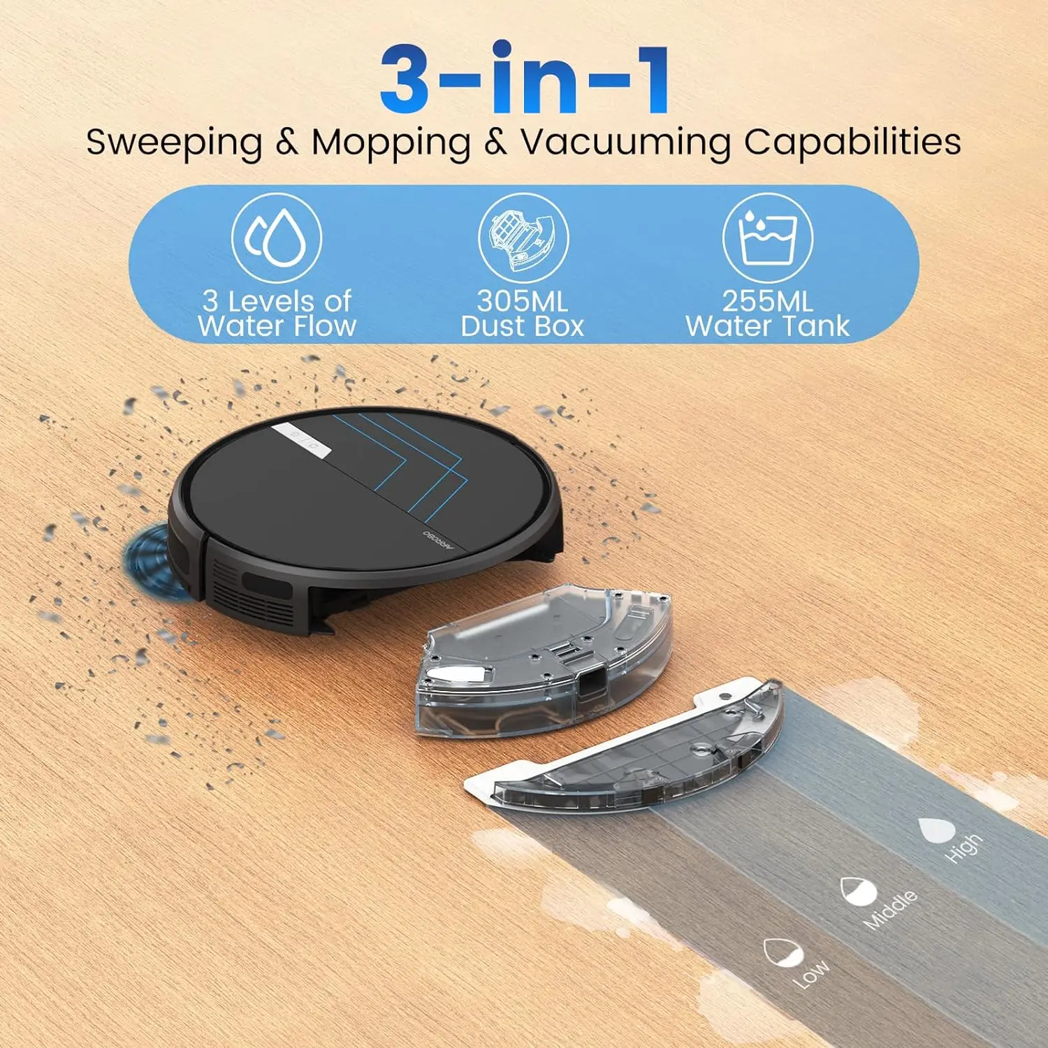 AIRROBO USA DE Ship Mopping Sweeping Robot Vacuum Cleaner Self Charger Remote WiFi App Voice Control 3000pa Cleaning Carpet