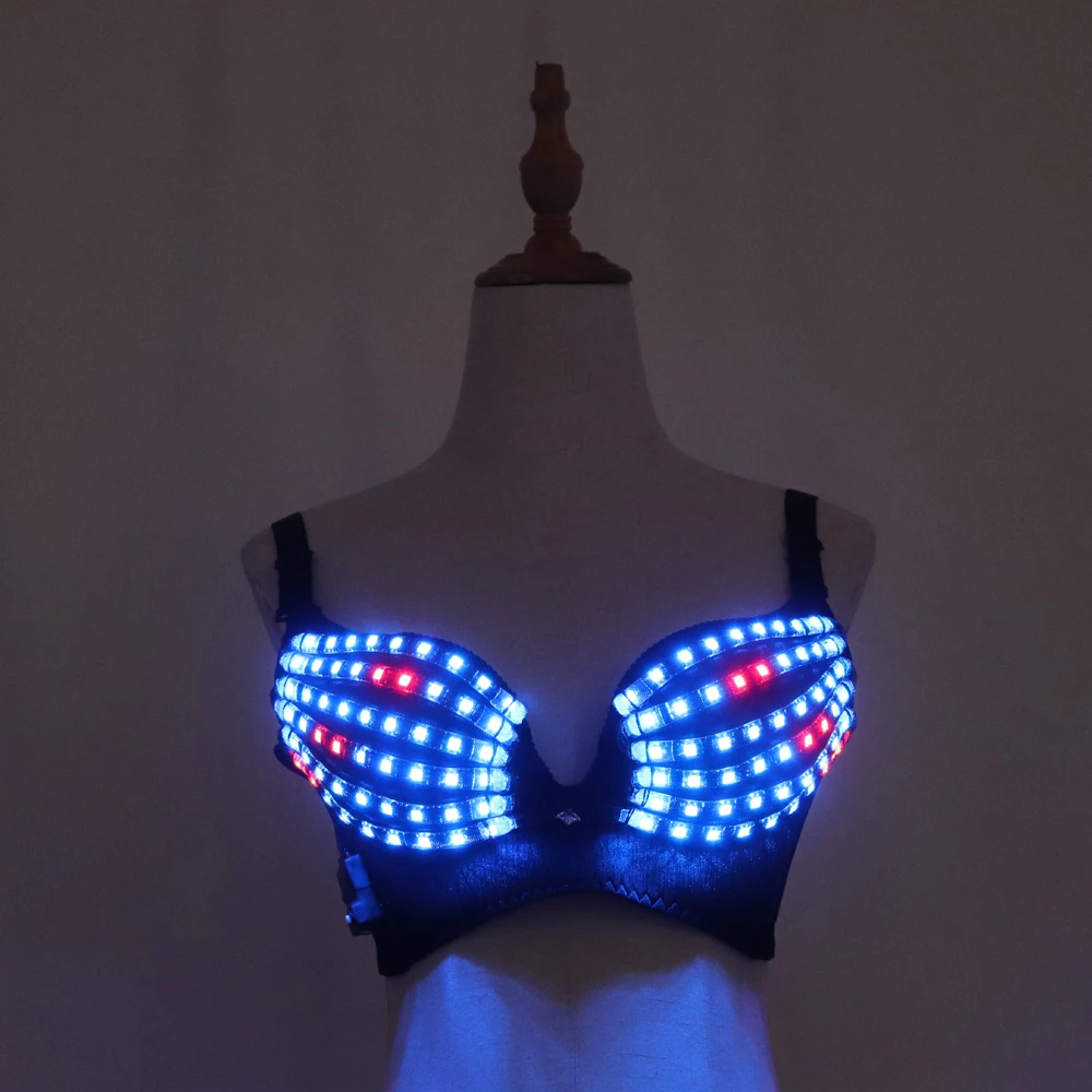 Full Color Pixel LED Bra DJ Club Luminous Underwear Led Costume Party Dress Dancing Belly Dance Wear Fancy Party Dress