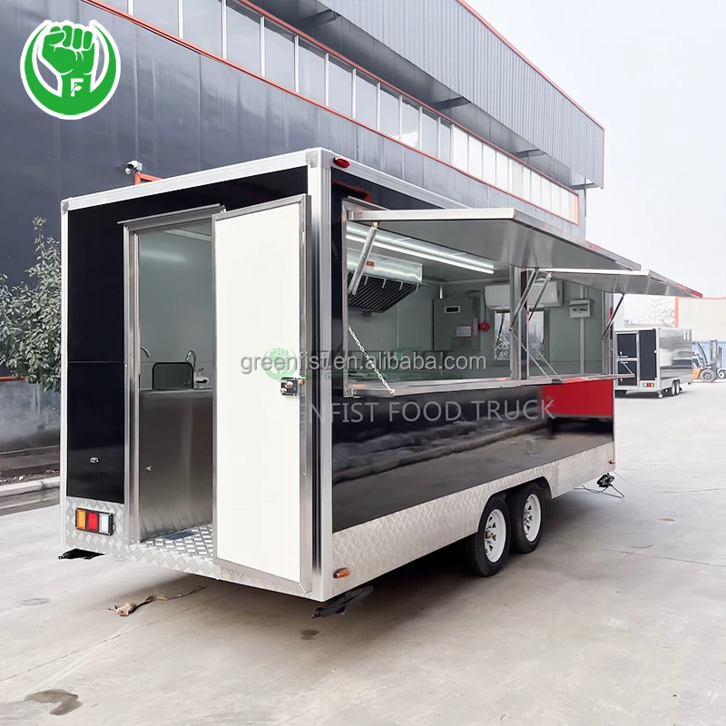 14ft Square Food Truck Hot Dog Pizza Coffee Ice Cream Mobile Fast Airstream Food Trailer Luxury Customized Mobile Restaurant