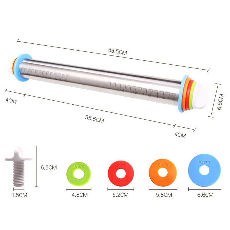 Kitchen Tool High Quality Stainless Steel Thickness Adjustable Rolling Pin