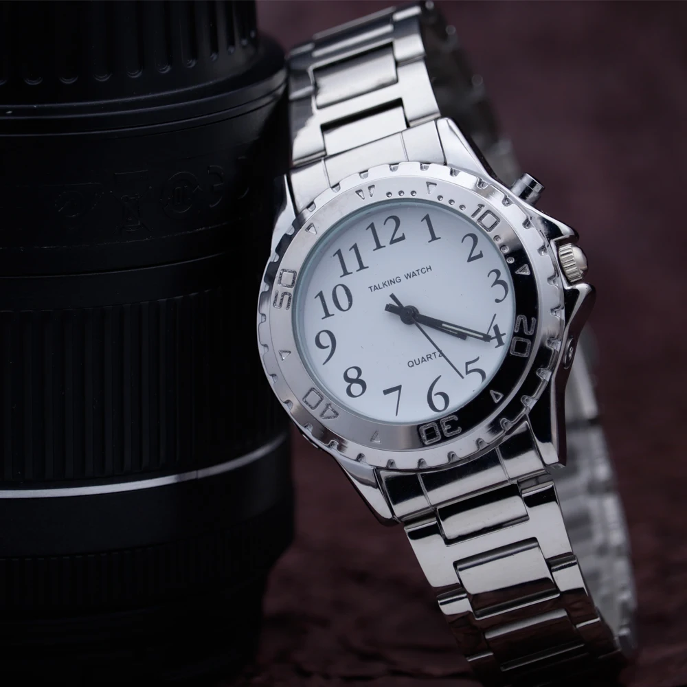 English Talking Watch For Blind People Senior Loud Good Voice Custom Language OEM Parents Gift Alloy Hot Sale Watch