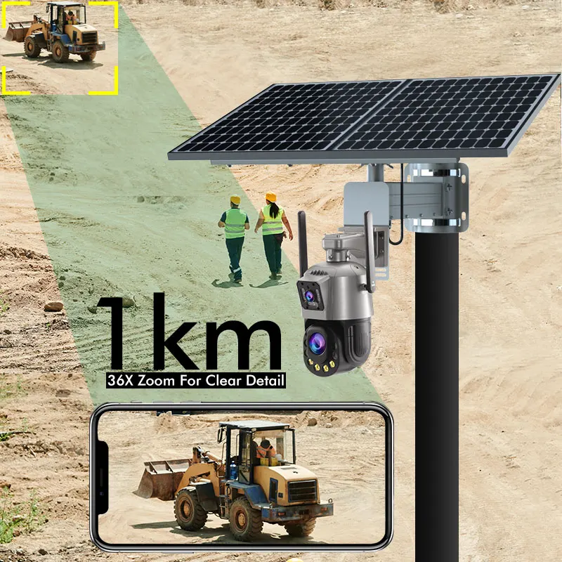 TecDeft 4G WIFI Outdoor Camera PTZ PIR AI FUll HD Full Color Night Vision Dual Lens Human Detection Solar Camera