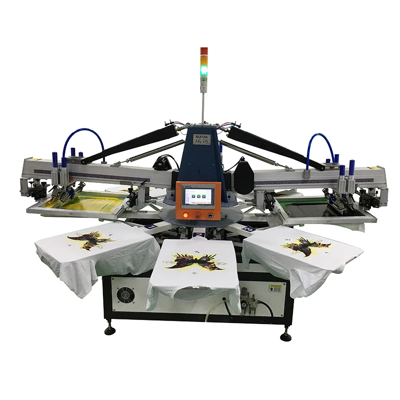 Screen Printing Machine Automatic T-Shirts Carousel Textile Qingdao Silk 3 Color 8 Station Screen Printer Multicolor 220v