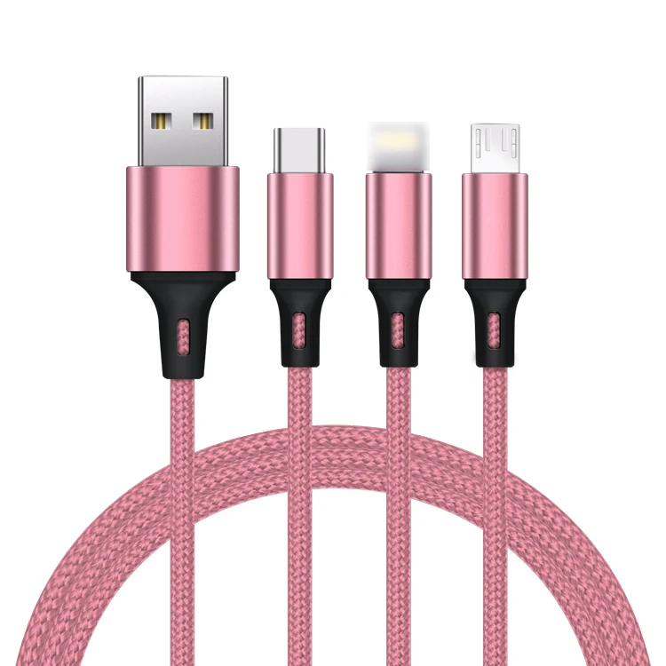 Wholesale price 3 in 1 Nylon Braided Usb Multiple Charger Cable Fast Charging 2A Usb Cable Compatible With Most Smart