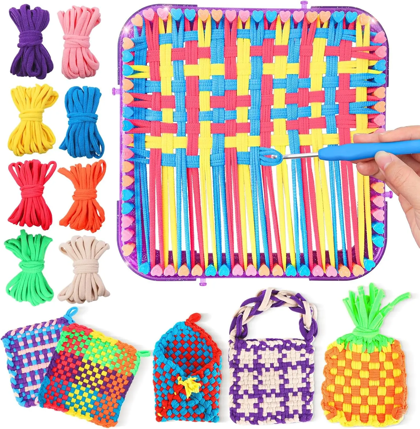 Weaving Loom Kit Toys Crafts for Kids and Adults - Sturdy Frame Potholder Loom Making Kits Portable Box and Craft Loops