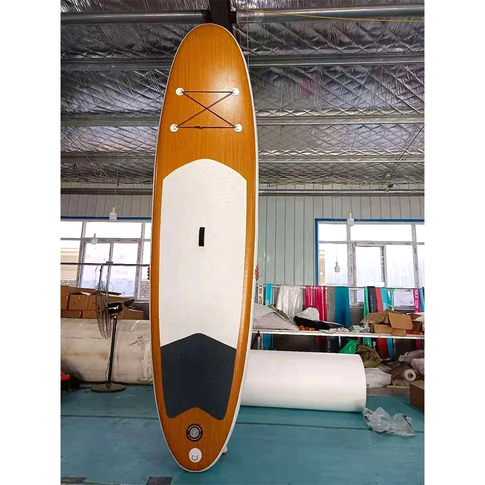 1 piece sale Wood Color Inflatable Paddling Surfboard SUP Board Stand Up Paddleboarding for holiday or Yoga at lake