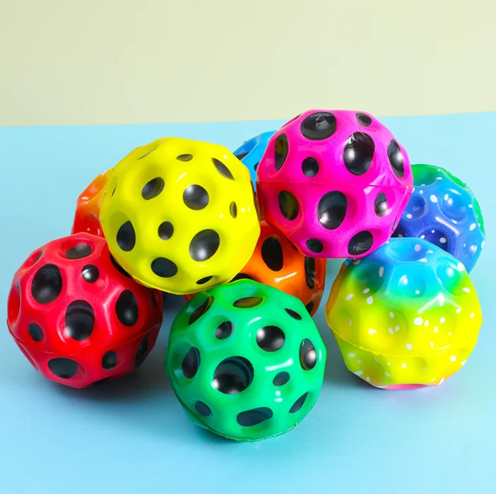 Moon Ball Manufacture 6.3cm 6.5cm PU Foam Pop Hopper Jumping Colorful High Bouncing Rubber Balls