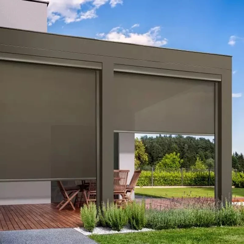 Motorized Manual Waterproof Pvc Outdoor Roller Blinds Windproof Sunscreen Fabric Roller Blinds Zip Screen Double Layer Outdoor