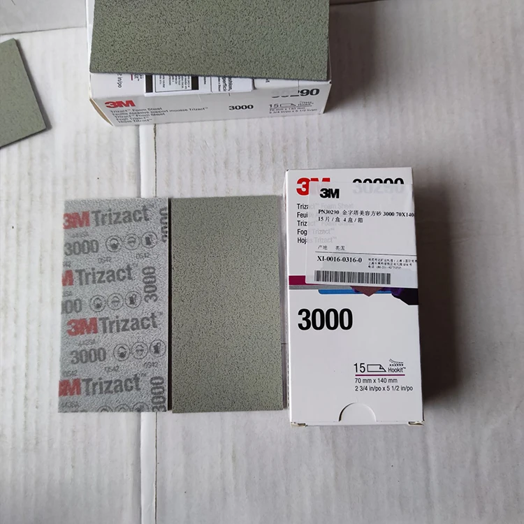 3M 30290 Trizact Hookit 2 3/4 In X 5 1/2 In 70 Mm X 140 Mm 3000 Grade 15 Sheets Per Pack 4 Packs Per Case Foam Sheet
