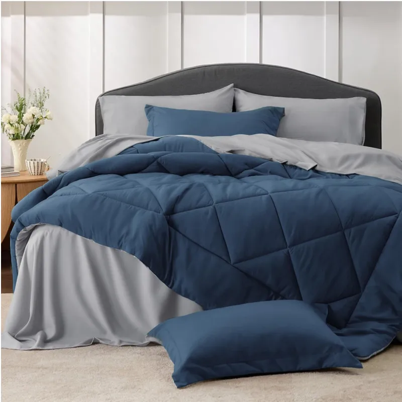 Navy Bedding Set Queen Reversible Bed Sets in a Bag with Comforters, Sheets, Pillowcases Shams and Comforter OEM szie bed set