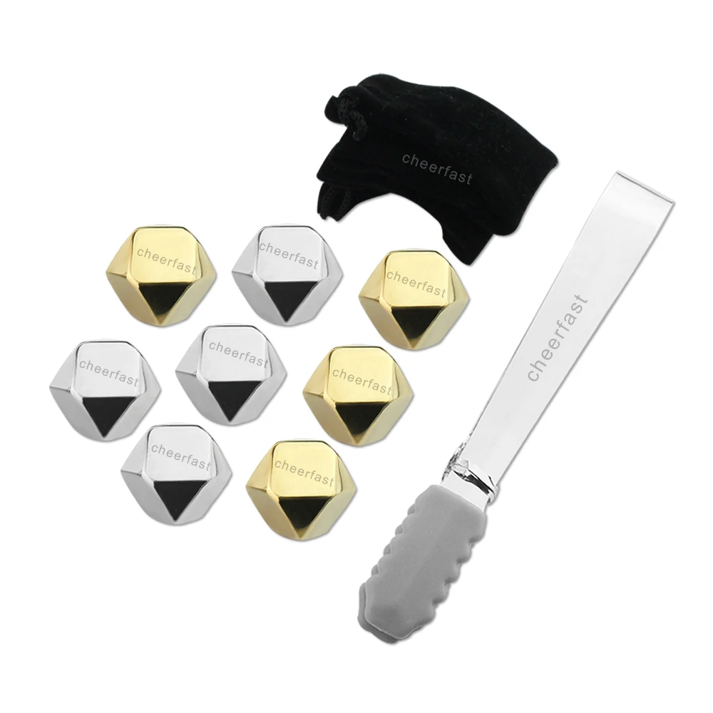Personalized Ice Cube Metal 304 Stainless Steel Reusable Rhomboid Stone Chillers Silver Metal Rhombus Ice Cubes Rhomboid Shaped