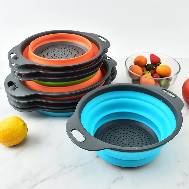 PP size round collapsible retractable drain basket filter fruit and vegetable storage fruit basket vegetable basket