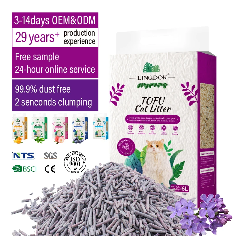 100% Biodegradable Apple green tea Lemon scent Bean Curd Cat sand Odour Control Non Stick 6L clumping Tofu Cat Litter