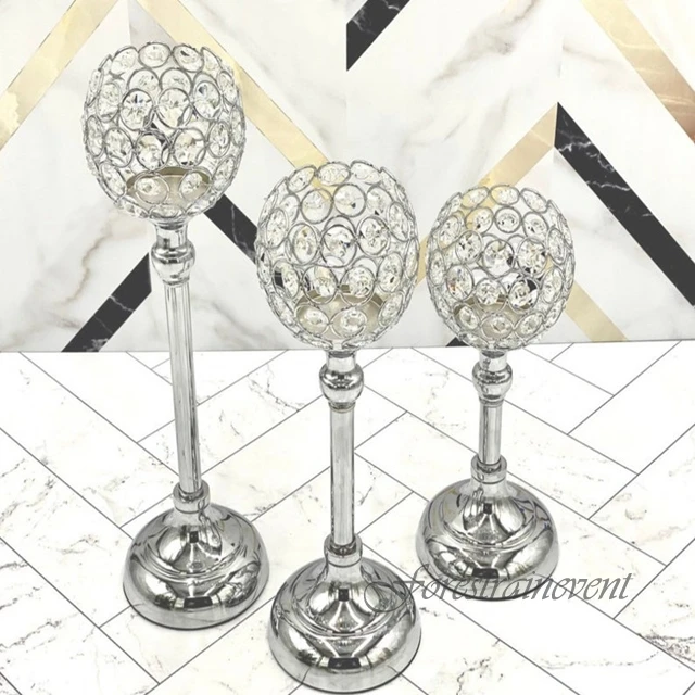 Wedding Decoration Table Centerpiece Flower Ball Crystal Candle Holder Golden Candlestick Pillar Metal India Wedding Centerpiece