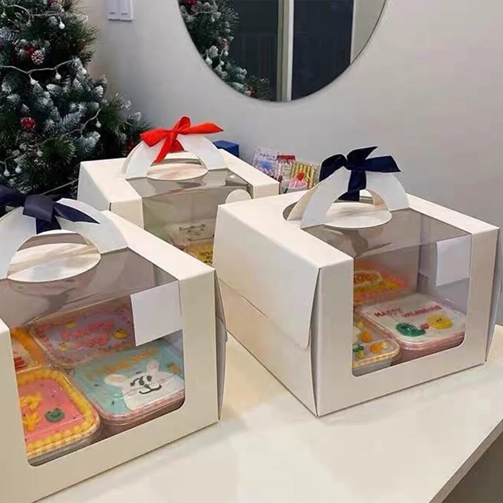 White Bakery Boxes With Windows And Cake Boards Cookies Dessert Packaging Size White Cake Pastry Paper Boxes For Cake