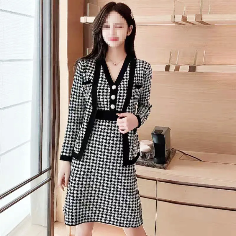 two piece cotton knitted fashion wholesale dresses women lady elegant casual dresses