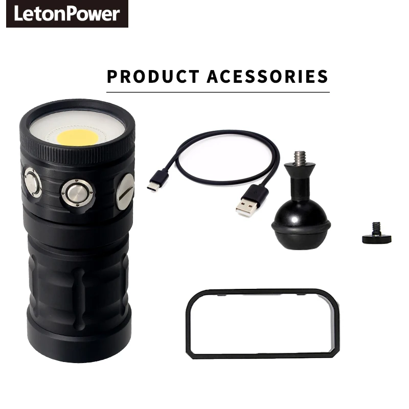 10000 Lumen Diving Light Type-C rechargeable diving flashlight Suitable for underwater diving adventures