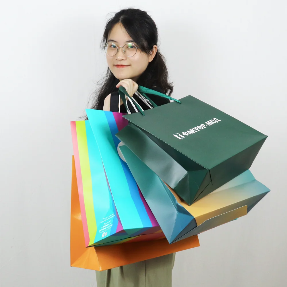 custom gift packaging bag eco friendly cotton reusable restaurant drawstring paper bags high quality iridescent shopping bag