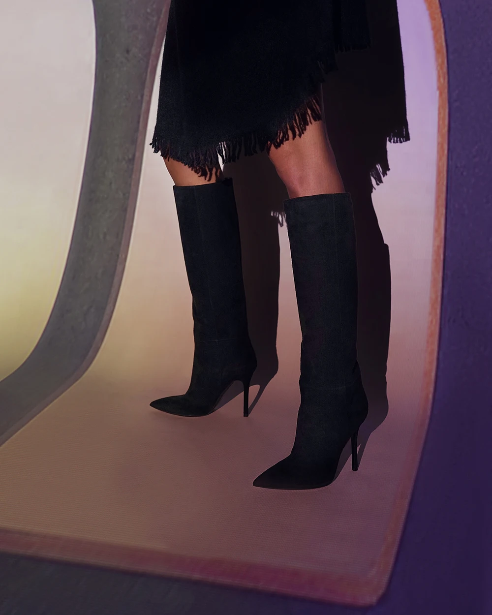 Excellent Design Italian Quality Black Color Over Knee Women Boots Leather Shoes For All Season