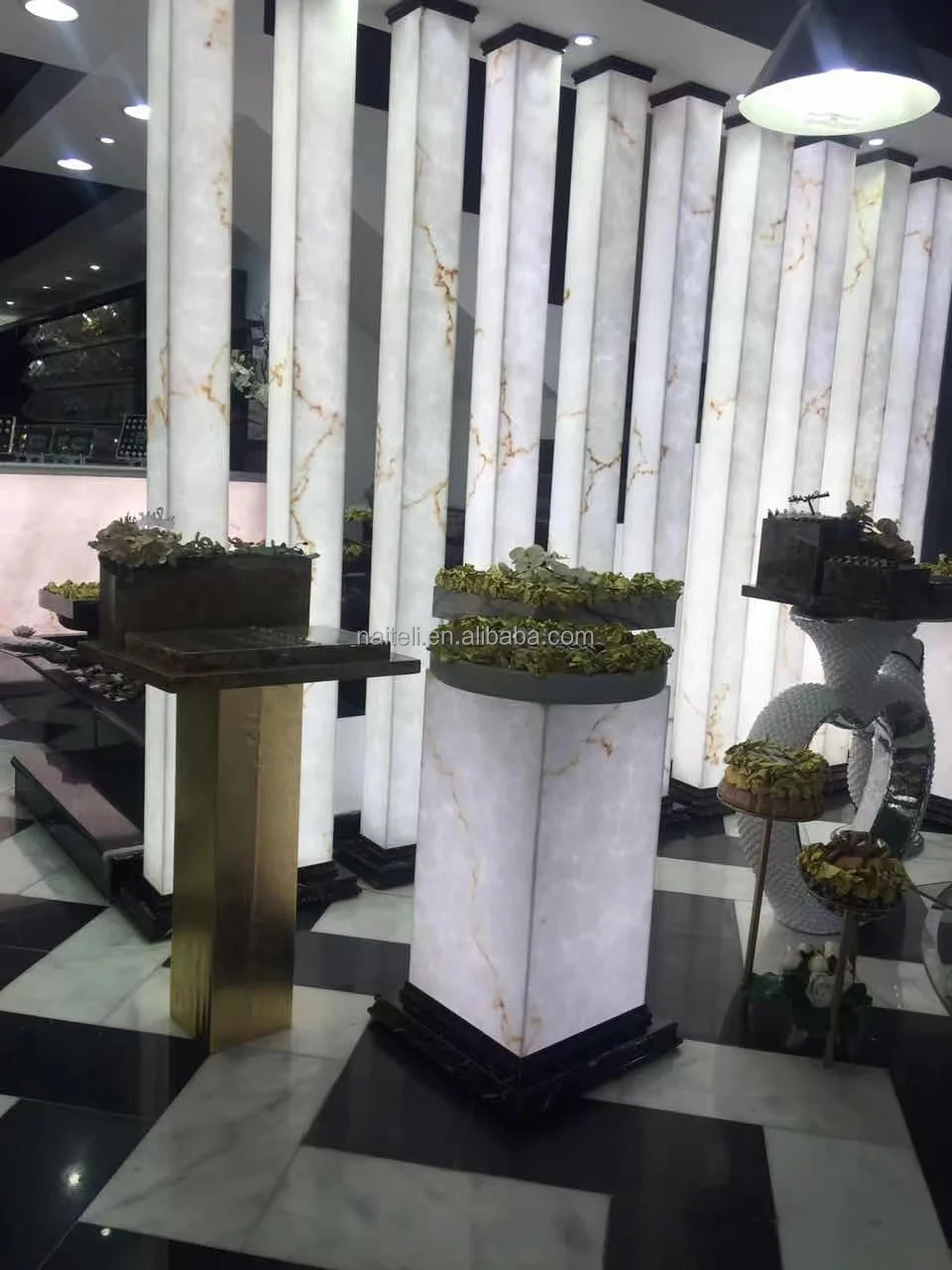 Backlit translucent faux alabaster acrylic resin stone panels