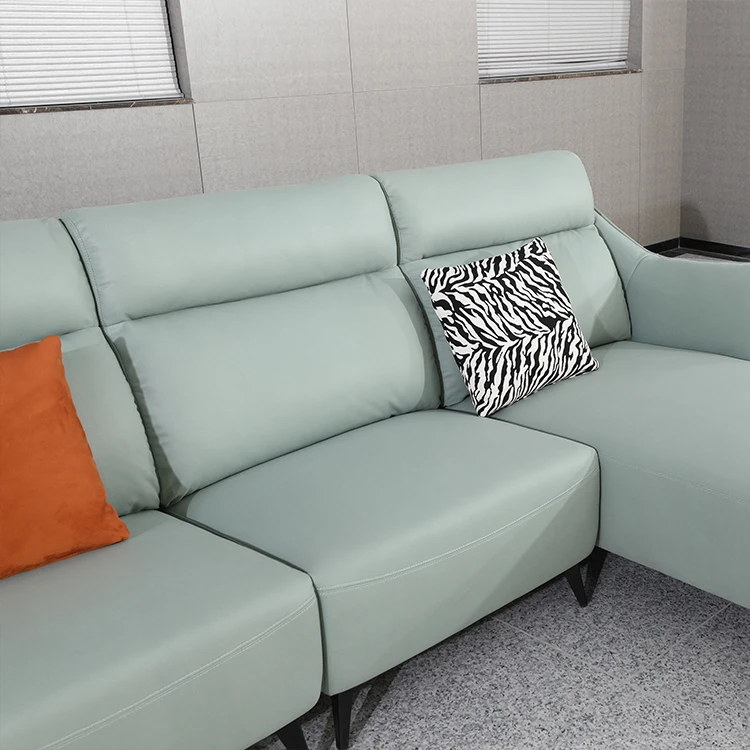 Light Green Living Room Sofa Set Furniture Sectional Modular PU Leather Sofa L Shape Sofa