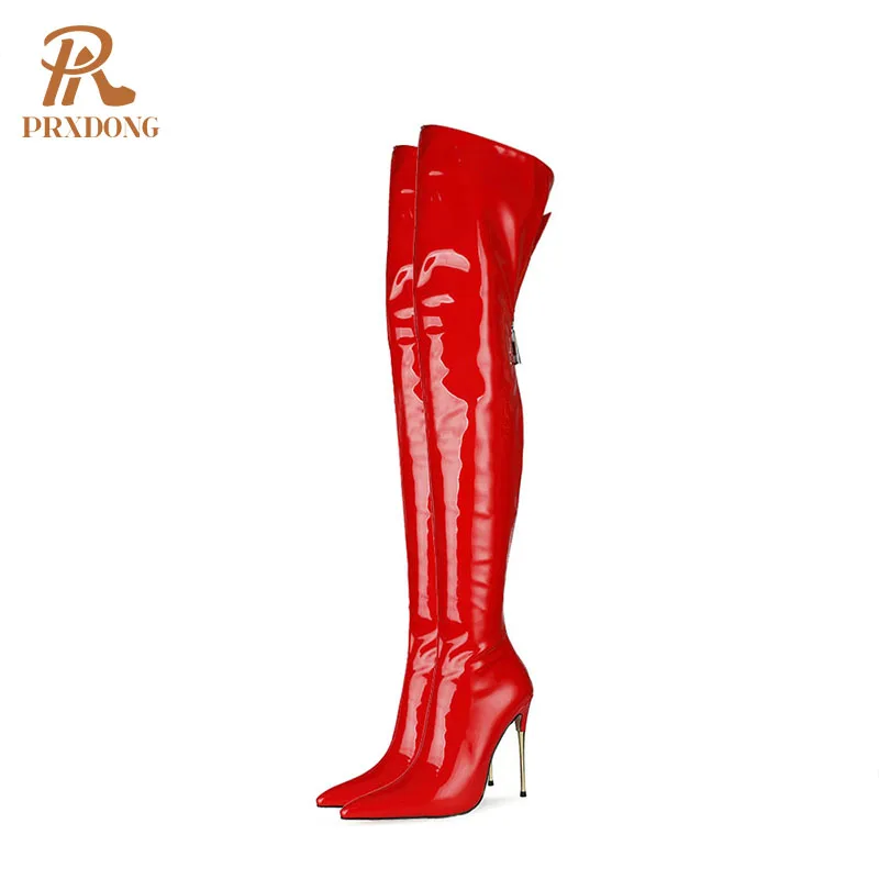 
Patent Leather Sexy Women Autumn Winter Over-the-Knee Boots Lady Shoes Pointed Toe Thin High Heel Zipper Party boots Plus Size 