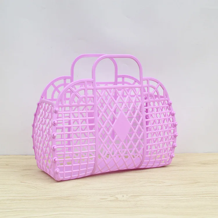 Bagsplaza Retro Style Jelly Purse Beach Bag Summer Child Plastic Storage Tote Collapsible Soft Storage Gift Basket Handbag