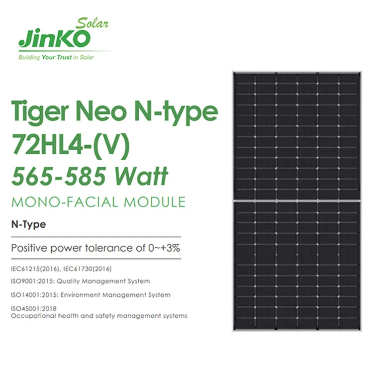 Jinko Tiger Neo N Type Mono-crystalline solar panels 565 570 575 580 585 Watt Solar Power Panels Jinko Plant